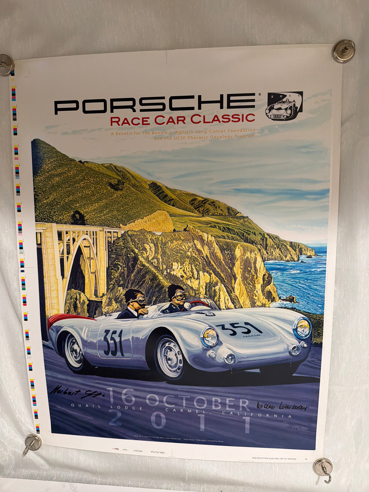RARE Porsche Race Car Classic 2011 Hand signed H.Linge & H.Herrmann poster art proof