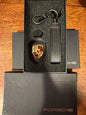 Porsche Crest Dual Leather Black Keychain