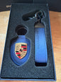 Porsche Royal Blue Leather Crest Ring/Keychain Set
