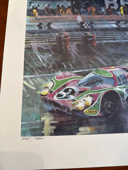 Vintage Porsche Lemans 1970 Ltd Ed # Print Signed Gotschke & Hans Hermann