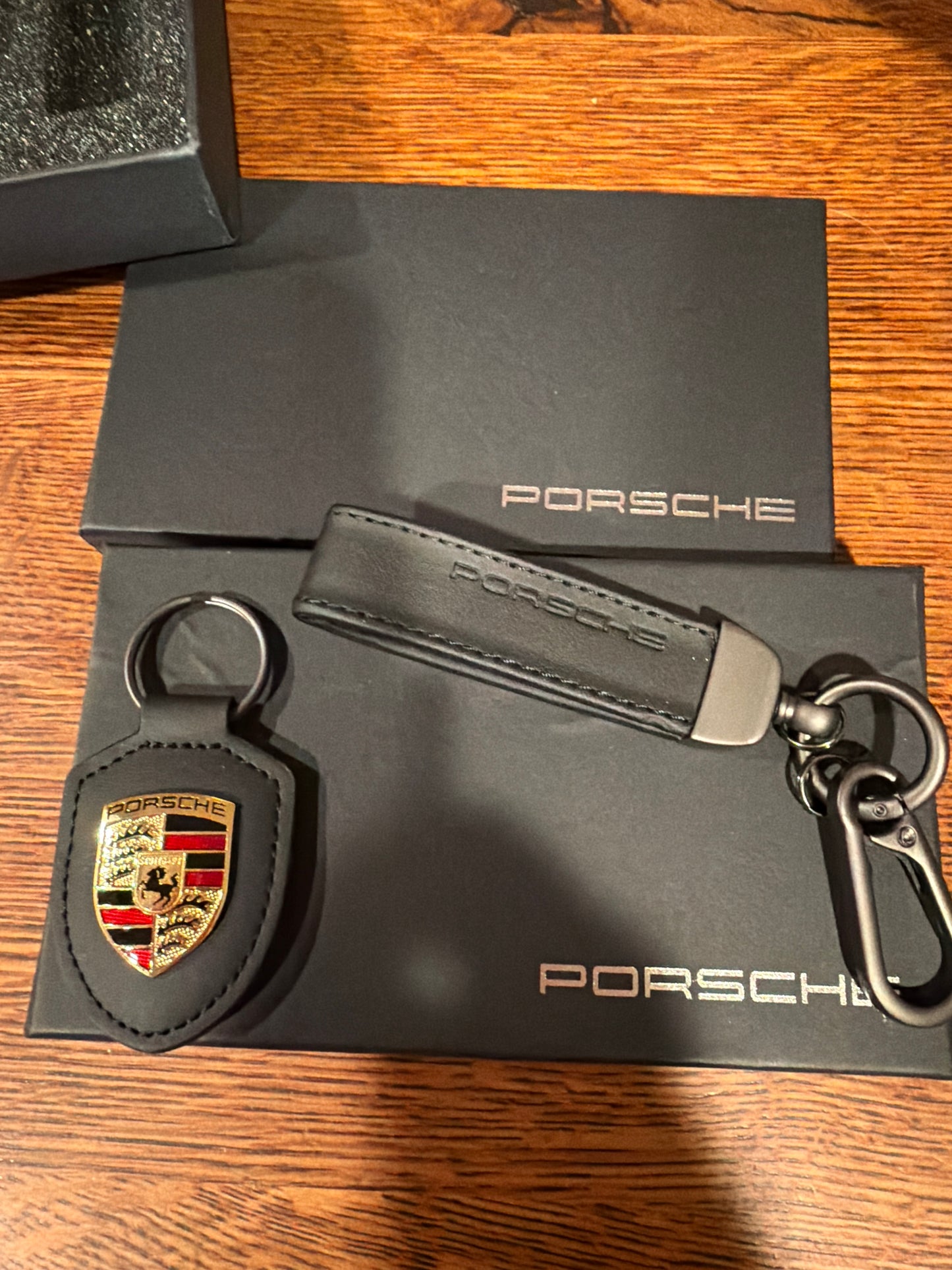 Porsche Crest Dual Leather keychain Black