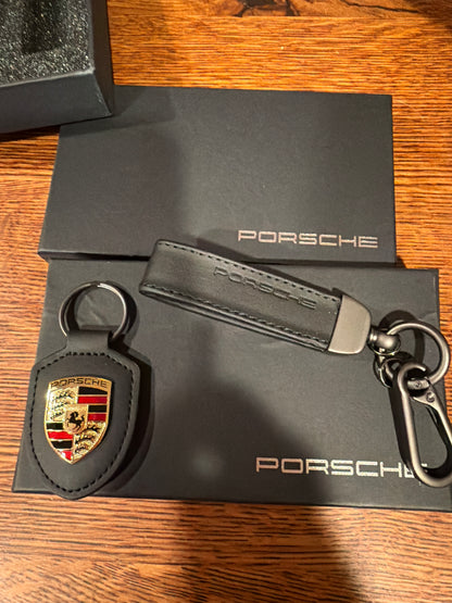 Porsche Crest Dual Leather keychain Black