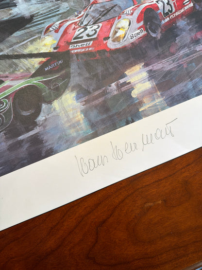 Vintage Porsche Lemans 1970 Ltd Ed # Print Signed Gotschke & Hans Hermann